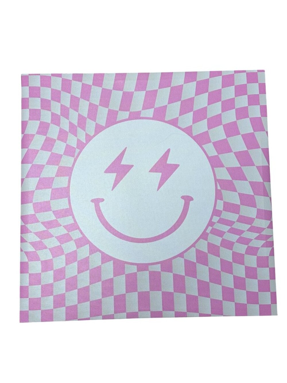 Edge Home Pink & White Checkered Smiley Face Canvas Wall Art 14x14